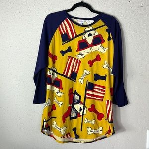 LULAROE Women's Randy Puppy Print Baseball Tee Shirt Sz 2XL